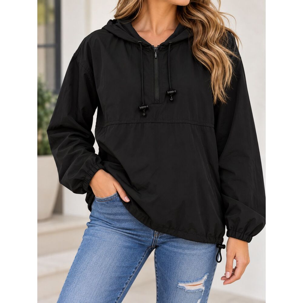 Ann Taylor Women’s Black Hooded Anorak Pullover Jacket – Size Large